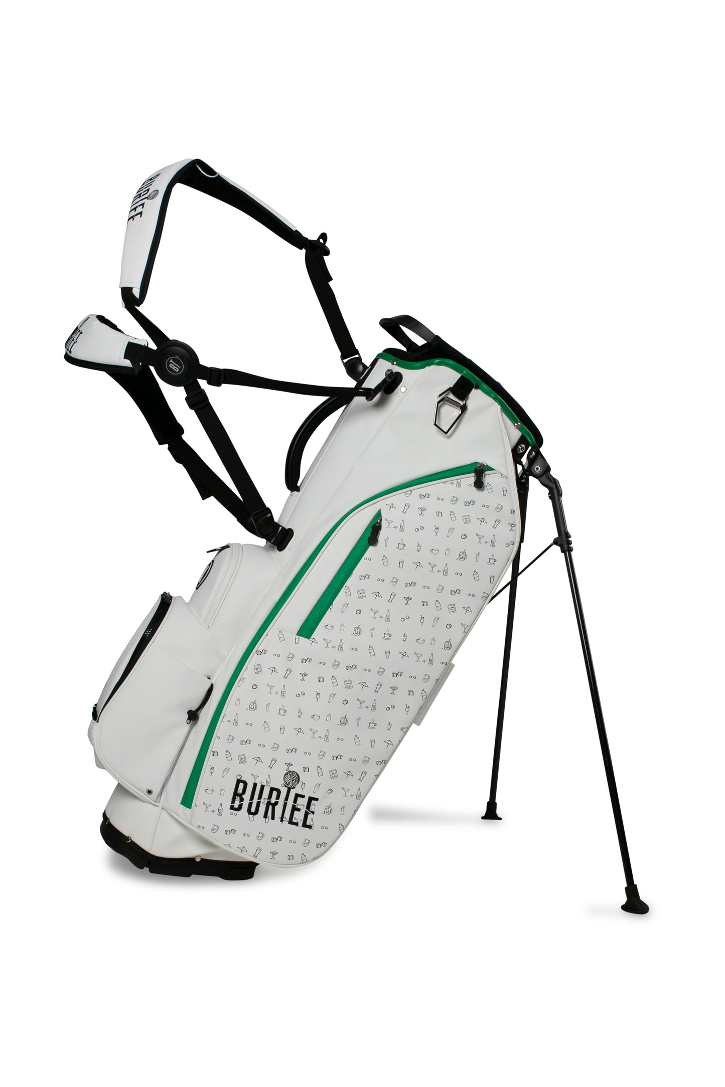 Carry Golfbag Tour inspired White - Black Drink - Green Strip