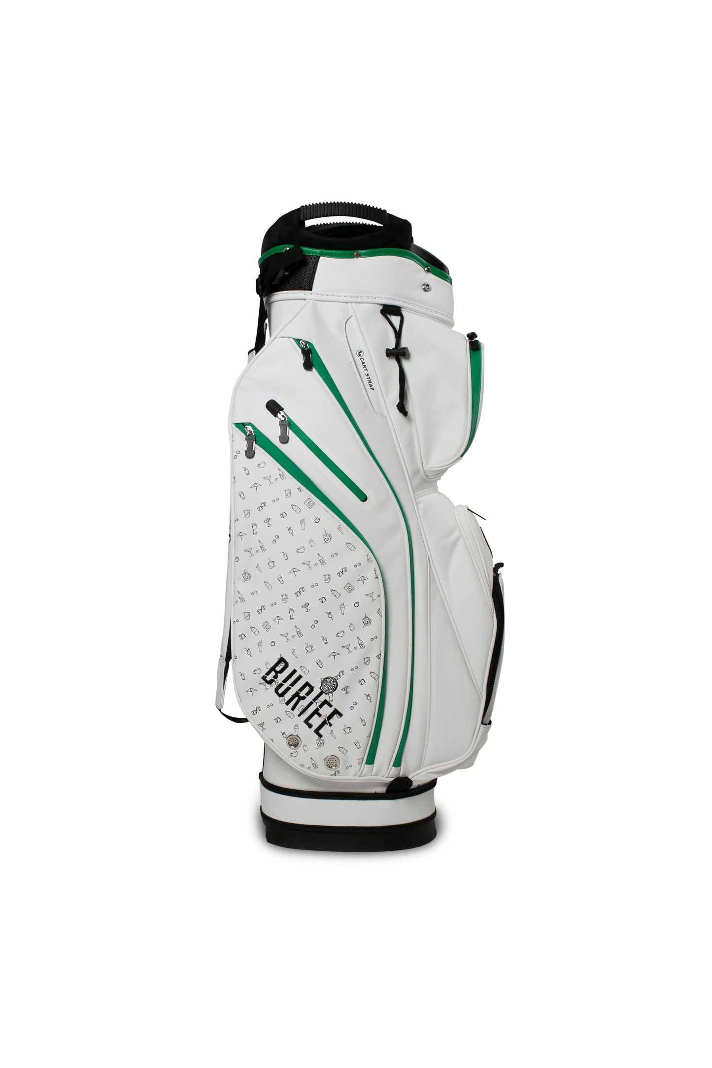 Cart Golfbag Tour inspiered White - Black Drink - Green Strip