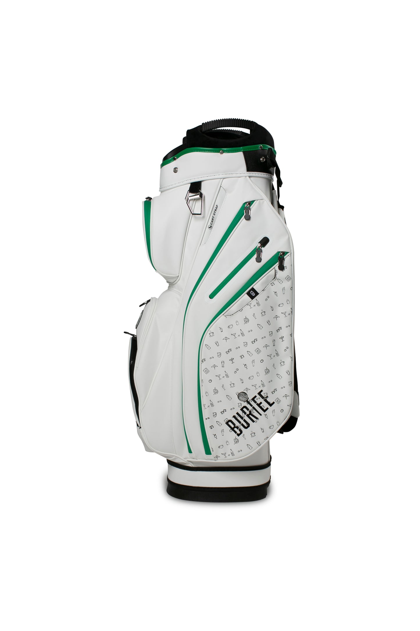 Cart Golfbag Tour inspiered White - Black Drink - Green Strip
