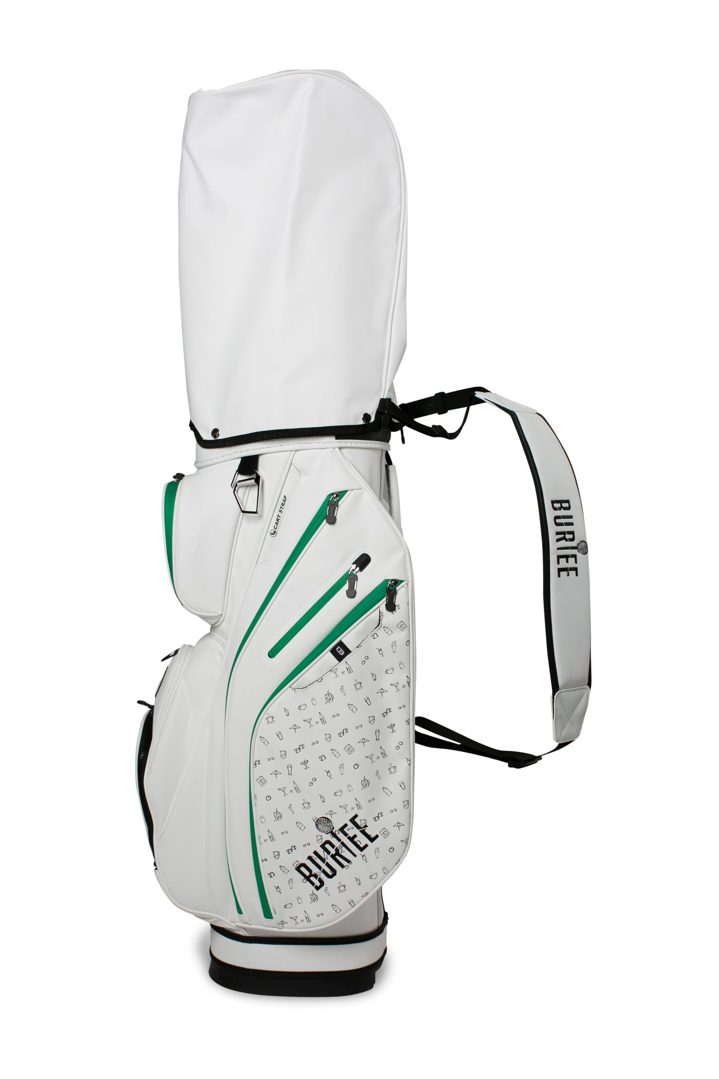 Cart Golfbag Tour inspiered White - Black Drink - Green Strip