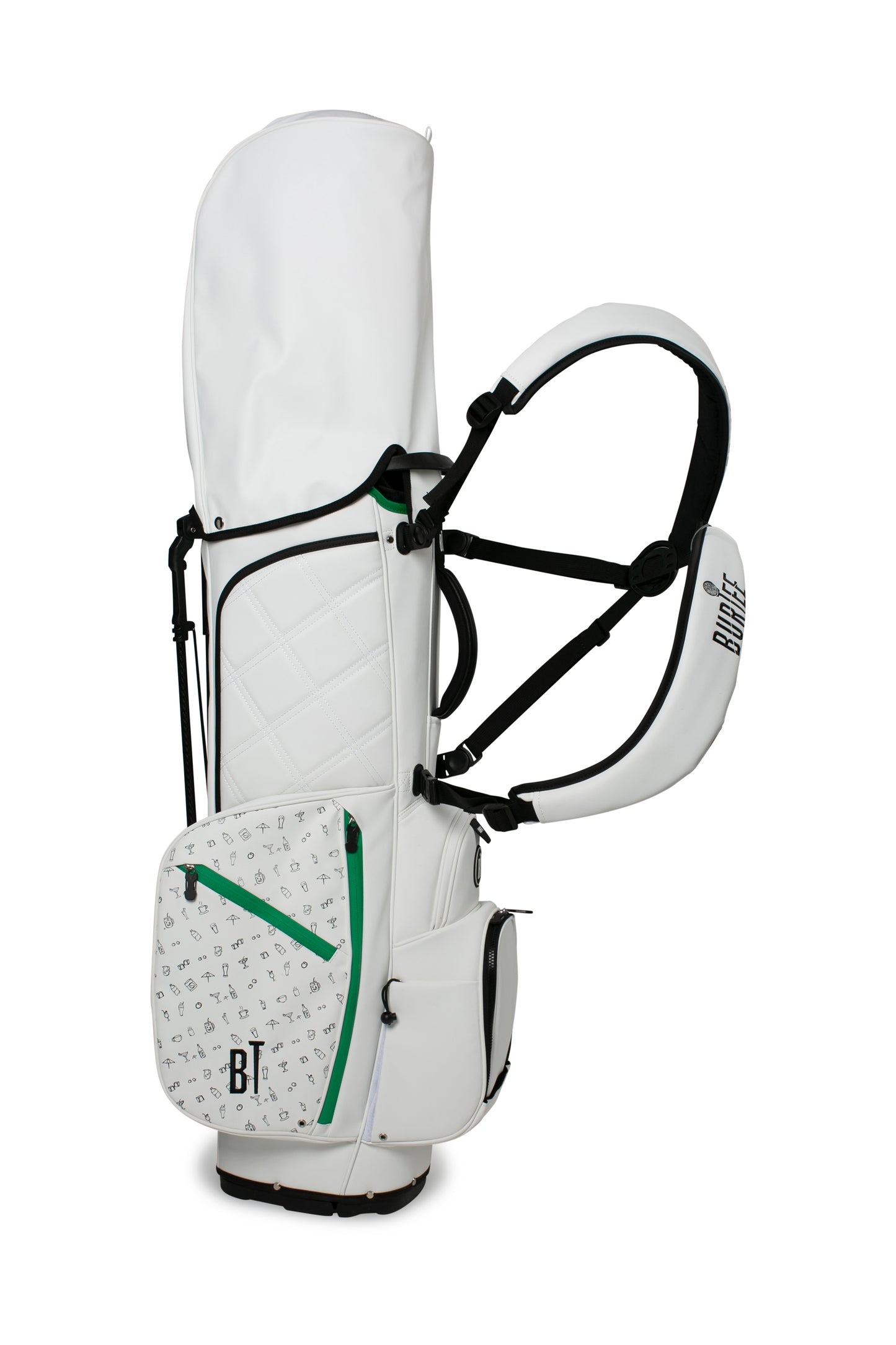 Carry Golfbag Tour inspired White - Black Drink - Green Strip