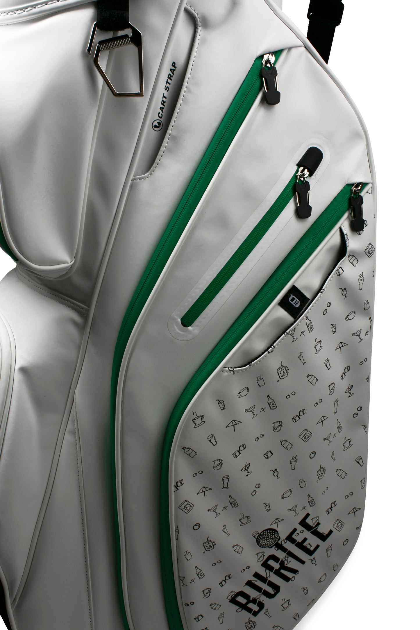 Cart Golfbag Tour inspiered White - Black Drink - Green Strip